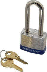 Master Lock - Keyed Alike Retaining Key Conductive Lockout Padlock - 2" Shackle Clearance, 9/32" Shackle Diam, 1-1/4" Body Height x 1-9/16" Body Width, Blue, 4 Pins - USA Tool & Supply