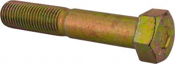 Made in USA - 1-1/4 - 7 UNC, 7" Length Under Head Hex Head Cap Screw - Partially Threaded, Grade L9 Alloy Steel, Zinc Yellow Dichromate Finish, 1-7/8" Hex - USA Tool & Supply