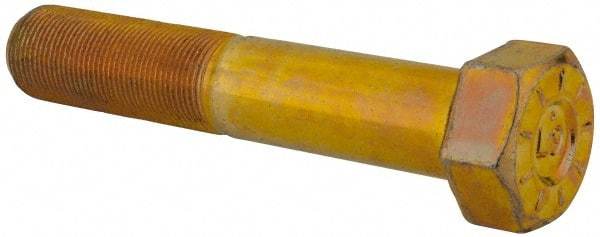 Made in USA - 1-1/4 - 12 UNF, 7" Length Under Head Hex Head Cap Screw - Partially Threaded, Grade L9 Alloy Steel, Zinc Yellow Dichromate Finish, 1-7/8" Hex - USA Tool & Supply