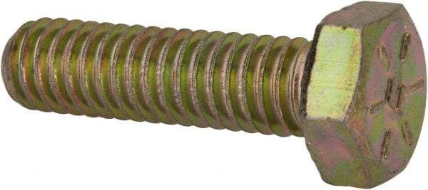 Made in USA - 5/16-18 UNC, 1-1/8" Length Under Head Hex Head Cap Screw - Fully Threaded, Grade 8 Alloy Steel, Zinc-Plated Finish, 1/2" Hex - USA Tool & Supply