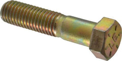 Value Collection - 1/2-13 UNC, 2-1/4" Length Under Head Hex Head Cap Screw - Partially Threaded, Grade 8 Alloy Steel, Zinc-Plated Finish, 3/4" Hex - USA Tool & Supply
