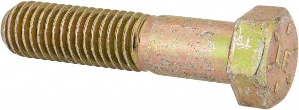 Value Collection - 9/16-12 UNC, 2-1/2" Length Under Head Hex Head Cap Screw - Partially Threaded, Grade 8 Alloy Steel, Zinc-Plated Finish, 13/16" Hex - USA Tool & Supply