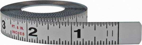 Starrett - 12 Ft. Long x 1/2 Inch Wide, 1/32 and 1/16 Inch Graduation, White, Steel Adhesive Tape Measure - Reads Right to Left - USA Tool & Supply