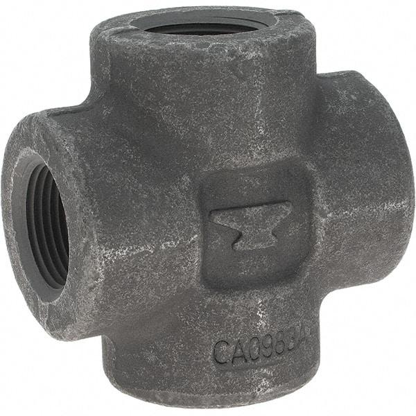 Made in USA - Size 1", Class 3,000, Forged Carbon Steel Black Pipe Cross - 3,000 psi, Threaded End Connection - USA Tool & Supply