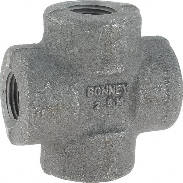 Made in USA - Size 1/2", Class 3,000, Forged Carbon Steel Black Pipe Cross - 3,000 psi, Threaded End Connection - USA Tool & Supply