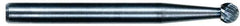 M.A. Ford - 1/8" Cut Diam, 1/8" Shank Diam, Oval Head Single Cut Burr - Carbide, Radius End, 7/32" LOC, 3" OAL - USA Tool & Supply