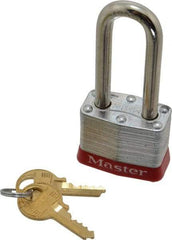 Master Lock - Keyed Alike Retaining Key Conductive Lockout Padlock - 2" Shackle Clearance, 9/32" Shackle Diam, 1-1/4" Body Height x 1-9/16" Body Width, Red, 4 Pins - USA Tool & Supply