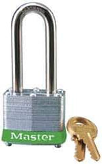 Master Lock - Keyed Alike Retaining Key Conductive Lockout Padlock - 2" Shackle Clearance, 9/32" Shackle Diam, 1-1/4" Body Height x 1-9/16" Body Width, Green, 4 Pins - USA Tool & Supply