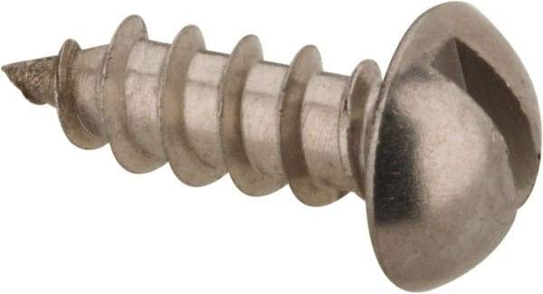 Value Collection - #8, 1/2" Length Under Head, Slotted Drive, Round Head Wood Screw - Stainless Steel, Grade 18-8 - USA Tool & Supply