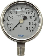 Wika - 2-1/2" Dial, 1/4 Thread, 0-160 Scale Range, Pressure Gauge - Lower Connection Mount, Accurate to 2-1-2% of Scale - USA Tool & Supply