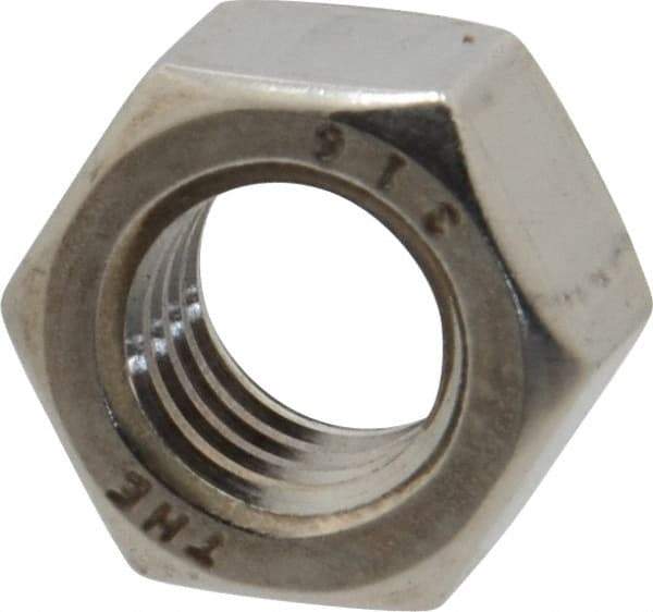 Value Collection - 3/8-16 UNC Stainless Steel Right Hand Hex Nut - 9/16" Across Flats, 21/64" High, Uncoated - USA Tool & Supply