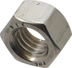 Value Collection - 1/2-13 UNC Stainless Steel Right Hand Hex Nut - 3/4" Across Flats, 7/16" High, Uncoated - USA Tool & Supply