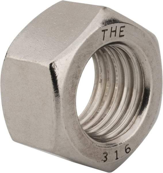 Value Collection - 1-8 UNC Stainless Steel Right Hand Hex Nut - 1-1/2" Across Flats, 55/64" High, Uncoated - USA Tool & Supply