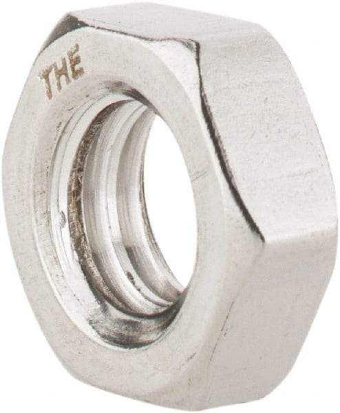 Value Collection - 5/16-18 UNC Stainless Steel Right Hand Hex Jam Nut - 1/2" Across Flats, 3/16" High, Uncoated - USA Tool & Supply