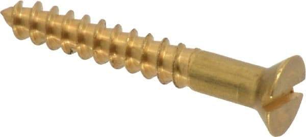 Value Collection - #6, 1" OAL, Slotted Drive, Flat Head Wood Screw - ASME B18.6.1, Brass - USA Tool & Supply