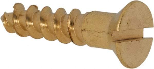 Value Collection - #12, 1" OAL, Slotted Drive, Flat Head Wood Screw - ASME B18.6.1, Brass - USA Tool & Supply