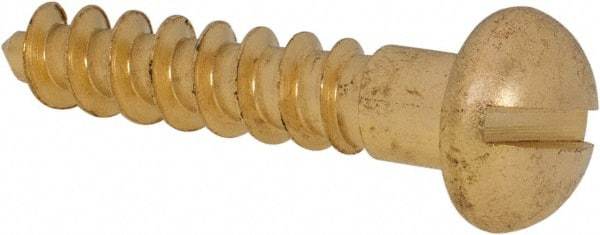 Value Collection - #14, 1-1/4" OAL, Slotted Drive, Flat Head Wood Screw - ASME B18.6.1, Brass - USA Tool & Supply