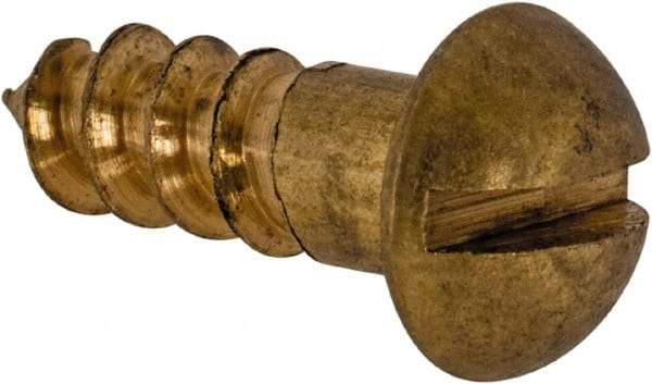 Value Collection - #8, 1/2" Length Under Head, Slotted Drive, Round Head Wood Screw - ASME B18.6.1, Brass - USA Tool & Supply