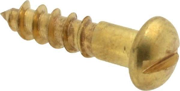 Value Collection - #8, 3/4" Length Under Head, Slotted Drive, Round Head Wood Screw - ASME B18.6.1, Brass - USA Tool & Supply
