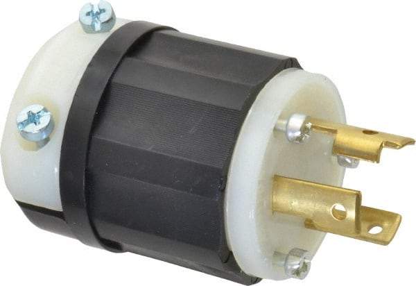 Leviton - 250 VAC, 30 Amp, L6-30P Configuration, Industrial Grade, Self Grounding Plug - 1 Phase, 2 Poles, 0.385 to 0.86 Inch Cord Diameter - USA Tool & Supply