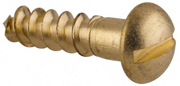 Value Collection - #14, 1" Length Under Head, Slotted Drive, Round Head Wood Screw - ASME B18.6.1, Brass - USA Tool & Supply
