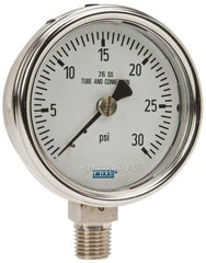 Wika - 2-1/2" Dial, 1/4 Thread, 0-30 Scale Range, Pressure Gauge - Lower Connection Mount, Accurate to 2-1-2% of Scale - USA Tool & Supply
