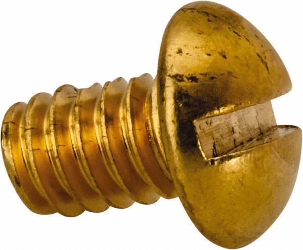 Value Collection - 1/4-20 UNC, 3/8" Length Under Head Slotted Drive Machine Screw - Round Head, Brass, Uncoated, Without Washer - USA Tool & Supply