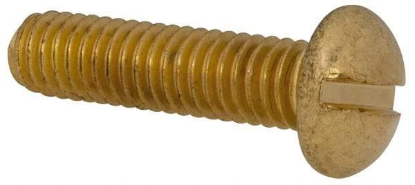 Made in USA - 5/16-18 UNC, 1-1/4" Length Under Head Slotted Drive Machine Screw - Round Head, Brass, Uncoated, Without Washer - USA Tool & Supply