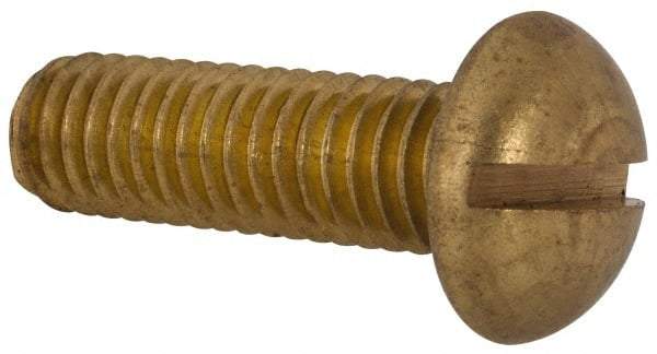 Made in USA - 3/8-16 UNC, 1-1/4" Length Under Head Slotted Drive Machine Screw - Round Head, Brass, Uncoated, Without Washer - USA Tool & Supply