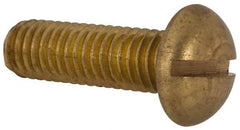 Made in USA - 3/8-16 UNC, 1-1/4" Length Under Head Slotted Drive Machine Screw - Round Head, Brass, Uncoated, Without Washer - USA Tool & Supply