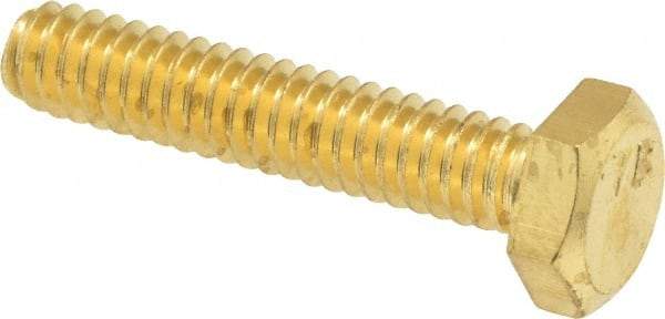 Value Collection - 1/4-20 UNC, 1-1/4" Length Under Head Hex Head Cap Screw - Brass, 7/16" Hex - USA Tool & Supply
