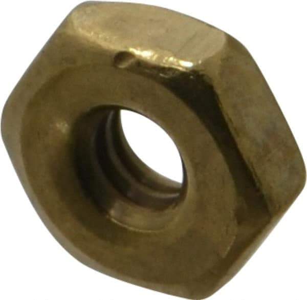 Value Collection - #6-32 UNC Brass Right Hand Machine Screw Hex Nut - 5/16" Across Flats, 7/64" High, Uncoated - USA Tool & Supply