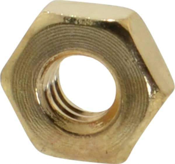 Value Collection - #8-32 UNC Brass Right Hand Machine Screw Hex Nut - 11/32" Across Flats, 1/8" High, Uncoated - USA Tool & Supply