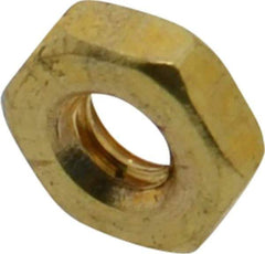 Value Collection - #10-24 UNC Brass Right Hand Machine Screw Hex Nut - 3/8" Across Flats, 1/8" High, Uncoated - USA Tool & Supply