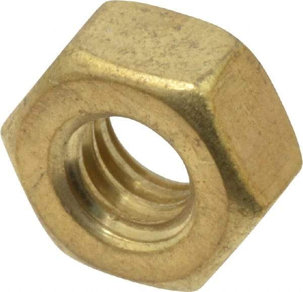 Value Collection - 1/4-20 UNC Brass Right Hand Hex Nut - 7/16" Across Flats, 7/32" High, Uncoated - USA Tool & Supply