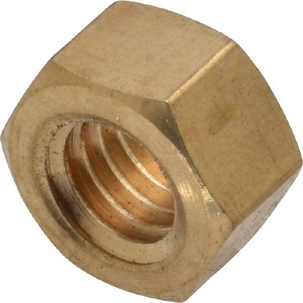 Value Collection - 3/8-16 UNC Brass Right Hand Hex Nut - 9/16" Across Flats, 21/64" High, Uncoated - USA Tool & Supply