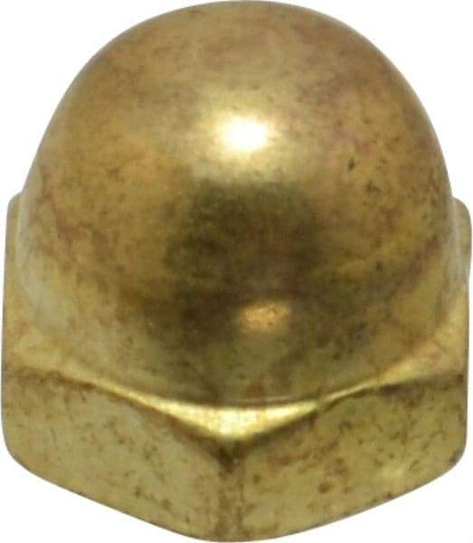 Value Collection - #10-24 UNC, 3/8" Width Across Flats, Uncoated, Brass Acorn Nut - 9/32" Overall Height - USA Tool & Supply