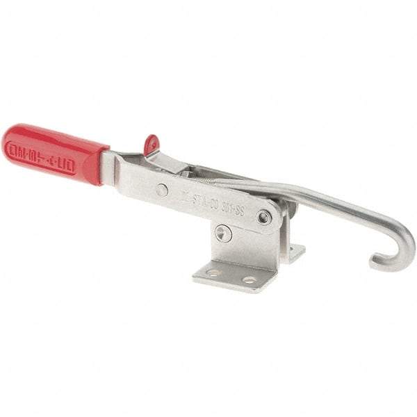 De-Sta-Co - 1,000 Lb Capacity, Horizontal, J Hook, Flanged Base, Stainless Steel Pull Action Latch Clamp - 6.13" Drawing Movement, 13.45" OAL, Straight Handle - USA Tool & Supply