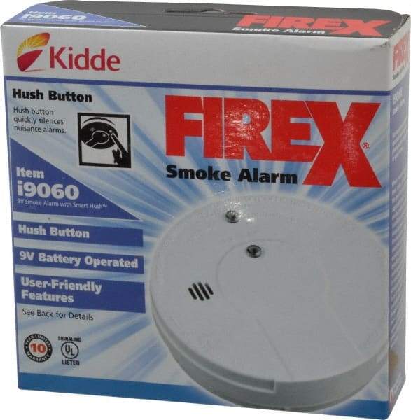 Kidde - 5 Inch Diameter, Smoke Alarm - 85 dB Decibel Rating, 9V Battery Included, Wall or Ceiling Mount, Tamper Resistant - USA Tool & Supply