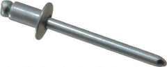 RivetKing - Size 62 Dome Head Steel Open End Blind Rivet - Steel Mandrel, 0.02" to 1/8" Grip, 3/8" Head Diam, 0.192" to 0.196" Hole Diam, 0.325" Length Under Head, 3/16" Body Diam - USA Tool & Supply