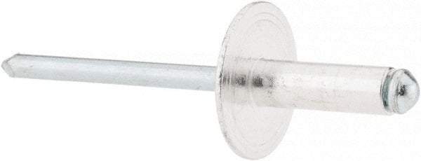 RivetKing - Size 66 Large Flange Dome Head Aluminum Open End Blind Rivet - Steel Mandrel, 0.251" to 3/8" Grip, 5/8" Head Diam, 0.192" to 0.196" Hole Diam, 0.575" Length Under Head, 3/16" Body Diam - USA Tool & Supply