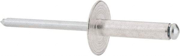 RivetKing - Size 610 Large Flange Dome Head Aluminum Open End Blind Rivet - Steel Mandrel, 0.501" to 5/8" Grip, 5/8" Head Diam, 0.192" to 0.196" Hole Diam, 0.825" Length Under Head, 3/16" Body Diam - USA Tool & Supply