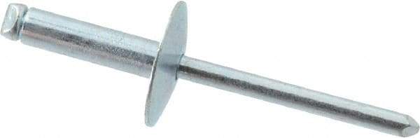 RivetKing - Size 68 Large Flange Dome Head Steel Open End Blind Rivet - Steel Mandrel, 0.376" to 1/2" Grip, 5/8" Head Diam, 0.192" to 0.196" Hole Diam, 0.7" Length Under Head, 3/16" Body Diam - USA Tool & Supply