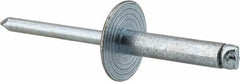 RivetKing - Size 610 Large Flange Dome Head Steel Open End Blind Rivet - Steel Mandrel, 0.501" to 5/8" Grip, 5/8" Head Diam, 0.192" to 0.196" Hole Diam, 0.825" Length Under Head, 3/16" Body Diam - USA Tool & Supply