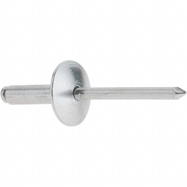 RivetKing - Size 68 Large Flange Dome Head Aluminum Open End Blind Rivet - Aluminum Mandrel, 0.376" to 1/2" Grip, 5/8" Head Diam, 0.192" to 0.196" Hole Diam, 0.7" Length Under Head, 3/16" Body Diam - USA Tool & Supply