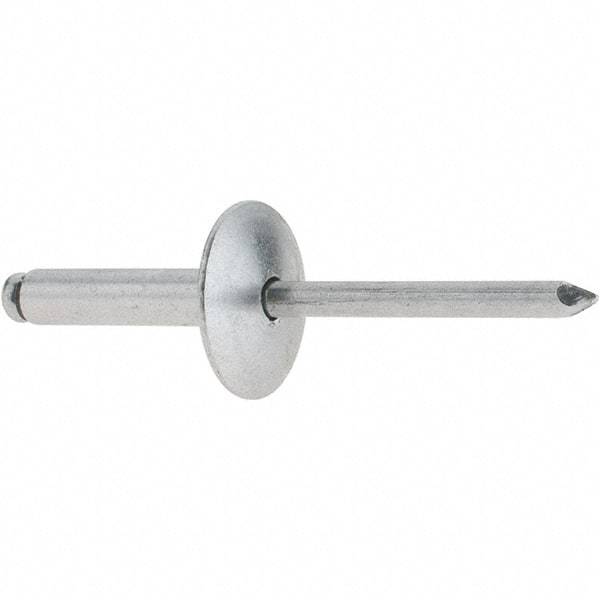 RivetKing - Size 610 Large Flange Dome Head Aluminum Open End Blind Rivet - Aluminum Mandrel, 0.501" to 5/8" Grip, 5/8" Head Diam, 0.192" to 0.196" Hole Diam, 0.825" Length Under Head, 3/16" Body Diam - USA Tool & Supply