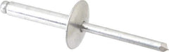 RivetKing - Size 612 Large Flange Dome Head Aluminum Open End Blind Rivet - Aluminum Mandrel, 0.626" to 3/4" Grip, 5/8" Head Diam, 0.192" to 0.196" Hole Diam, 0.95" Length Under Head, 3/16" Body Diam - USA Tool & Supply