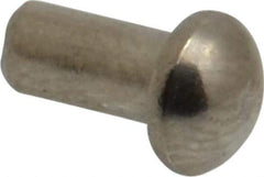 RivetKing - 1/8" Body Diam, Round Uncoated Stainless Steel Solid Rivet - 1/4" Length Under Head, Grade 18-8 - USA Tool & Supply