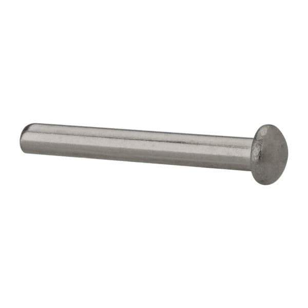 RivetKing - 1/8" Body Diam, Round Uncoated Stainless Steel Solid Rivet - 1" Length Under Head, Grade 18-8 - USA Tool & Supply