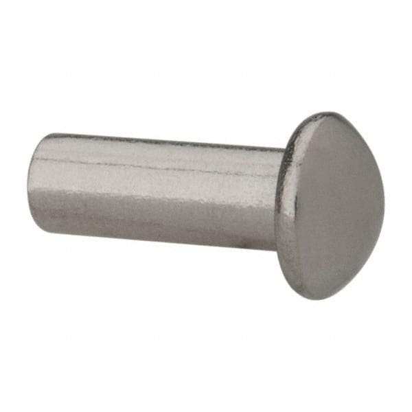 RivetKing - 3/16" Body Diam, Round Uncoated Stainless Steel Solid Rivet - 1/2" Length Under Head, Grade 18-8 - USA Tool & Supply